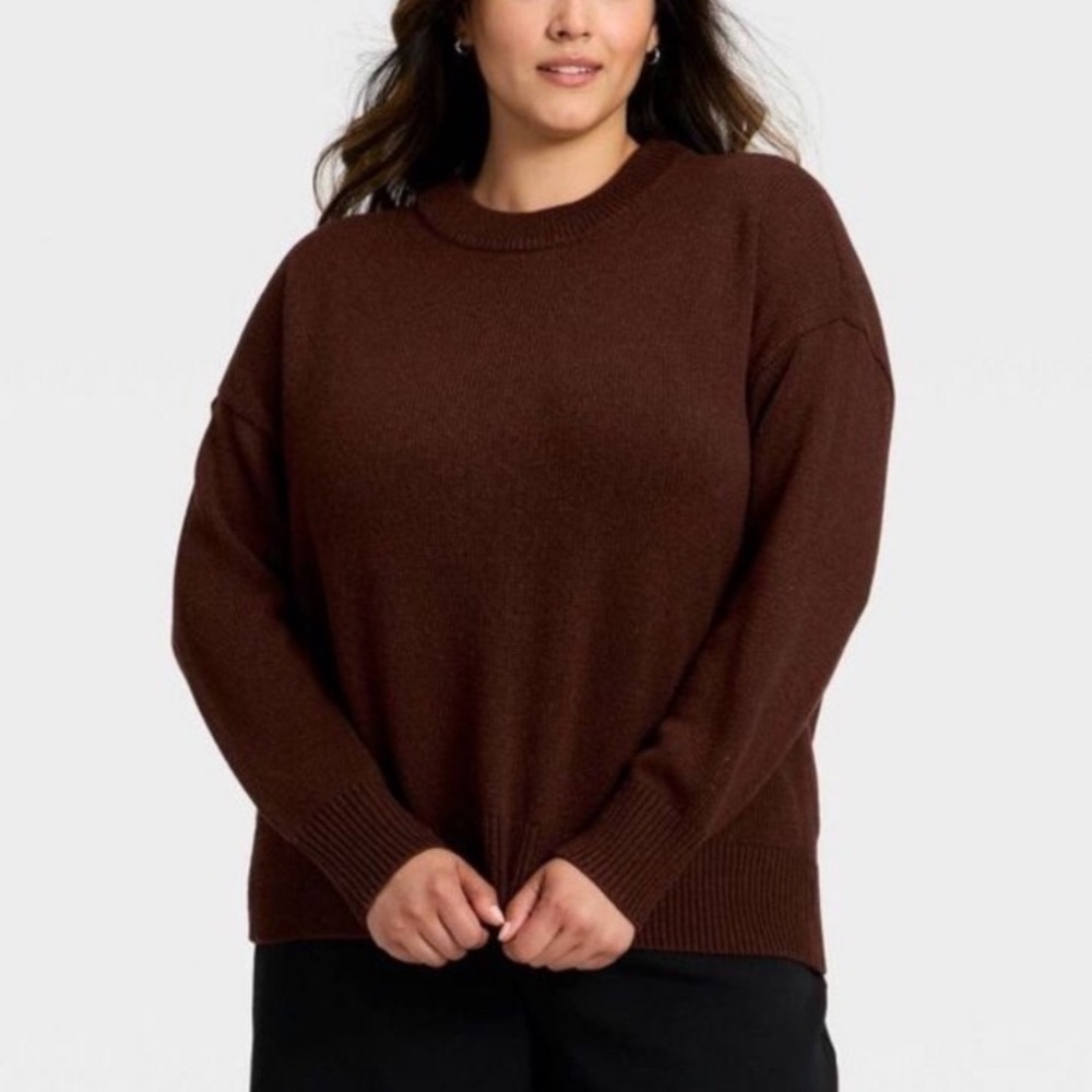 A New Day Women's XXL Brown Crewneck Pullover Sweater Knit Long Sleeve